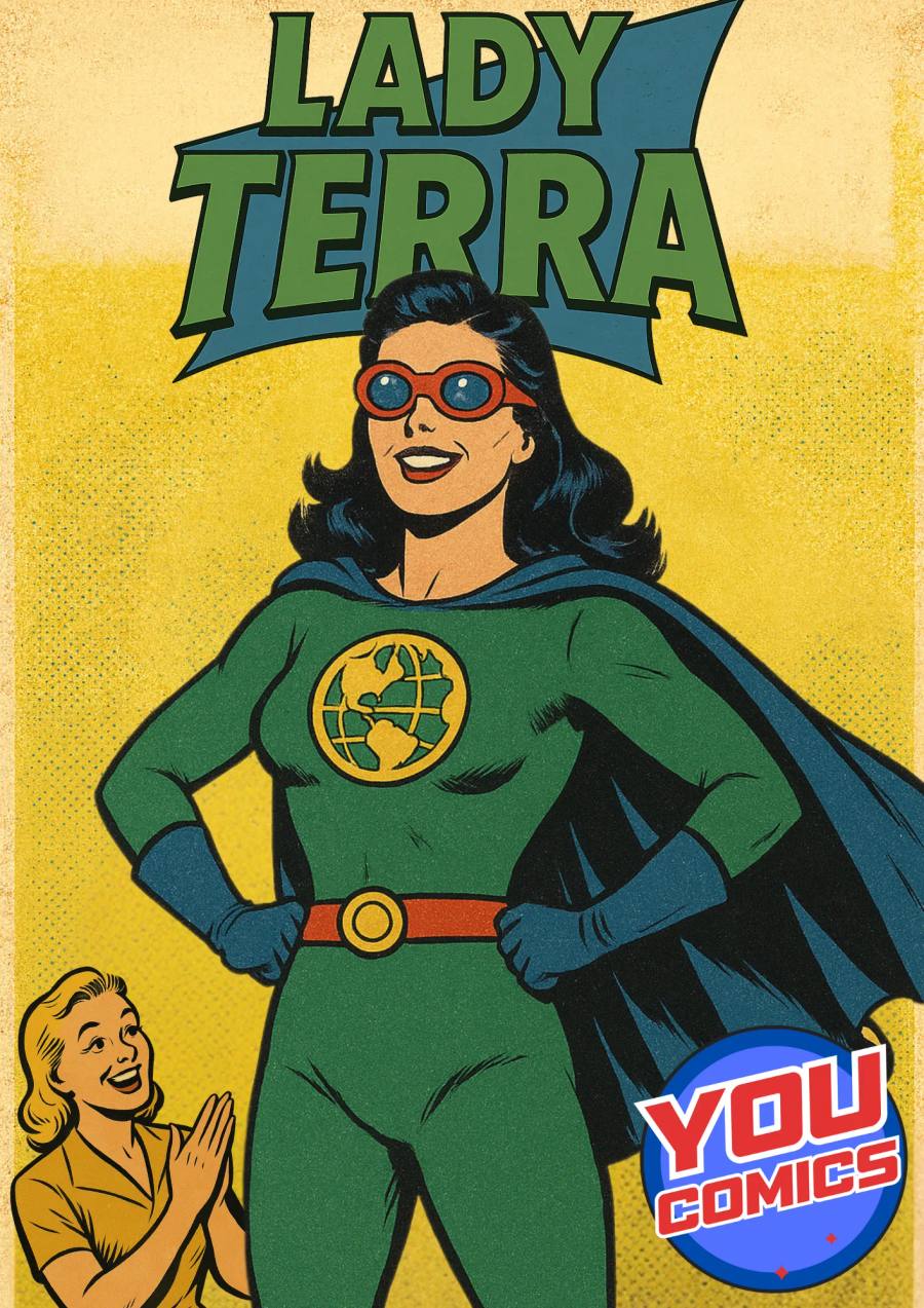 Retro vintage AI comic with bold colors and golden-age comic book style