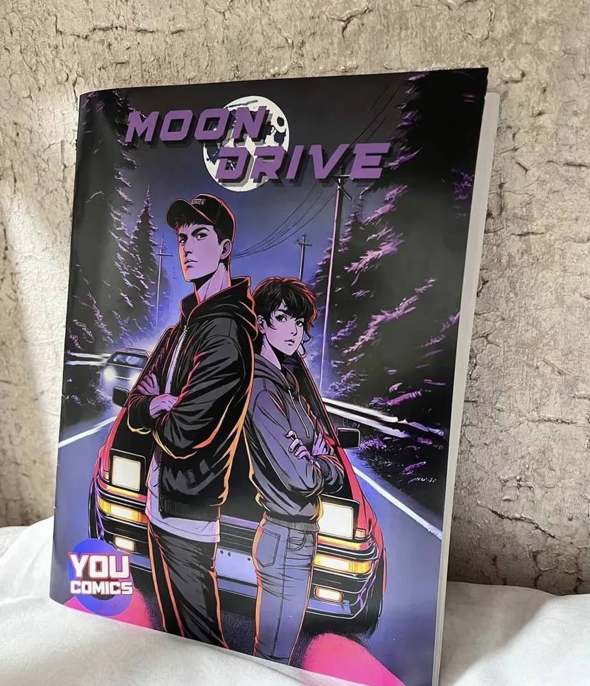 A personalized comic book cover called Moon Drive