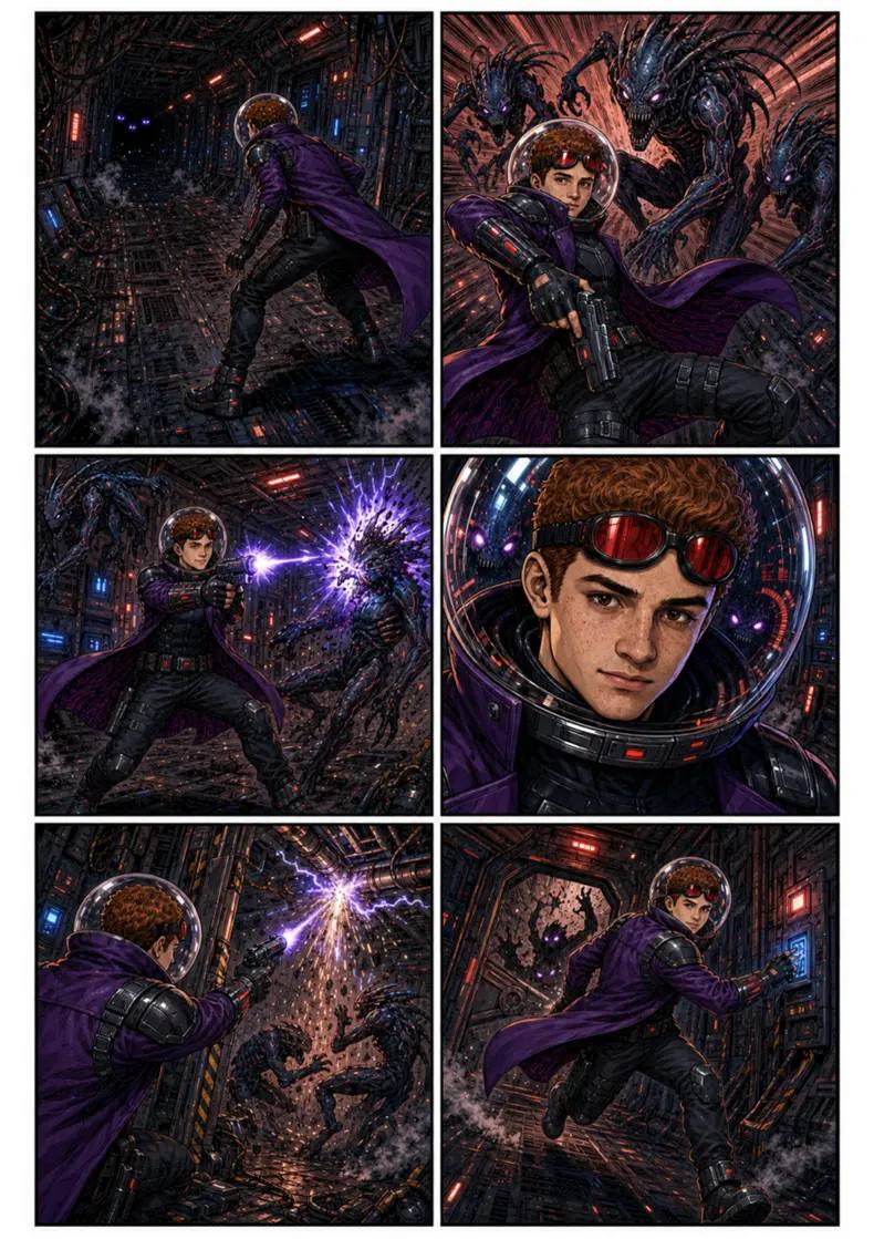 AI comic art in infrared style showing unique visual perspective with real face characters