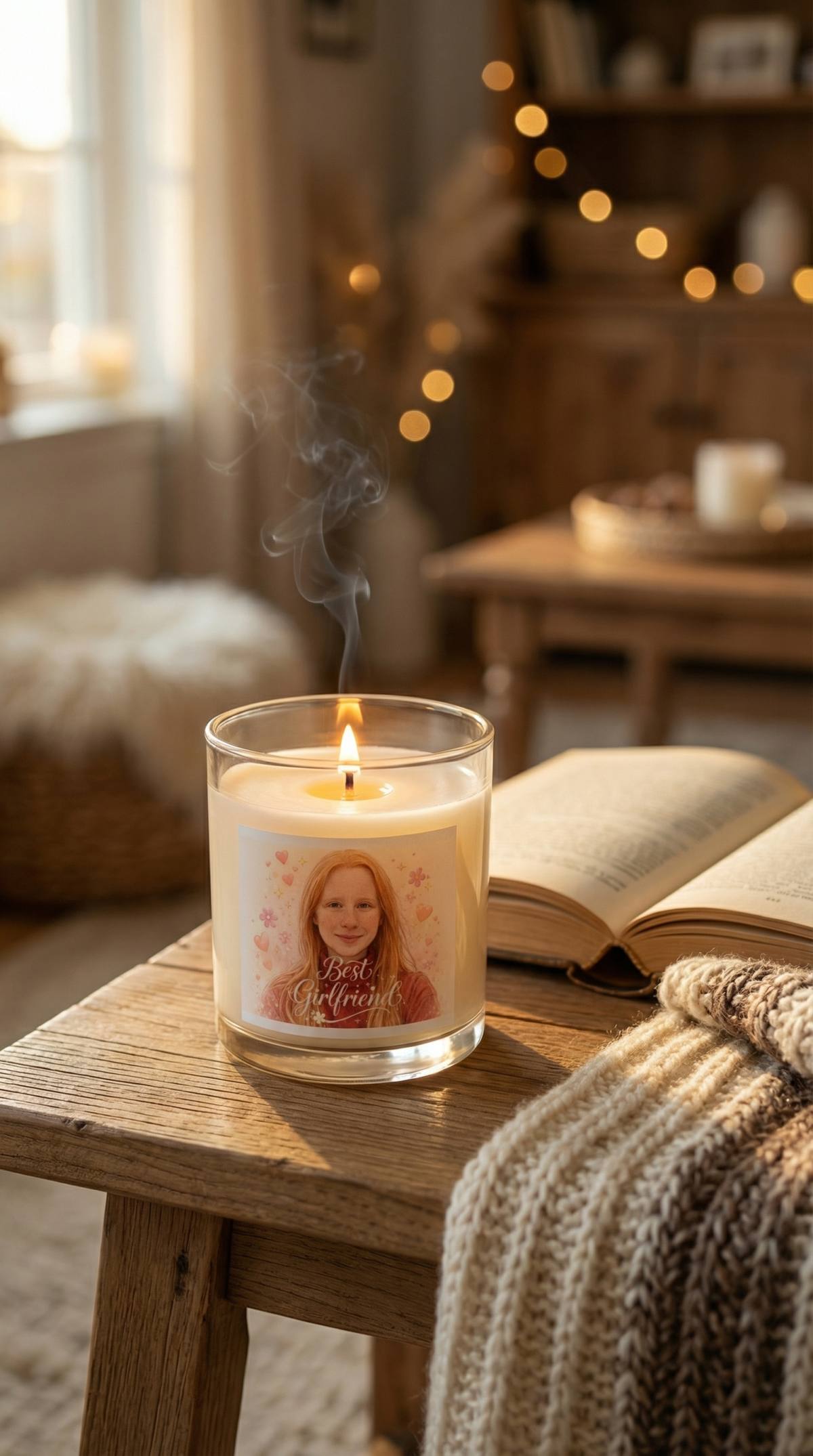 Personalized candle gift with custom illustration, perfect for anniversaries