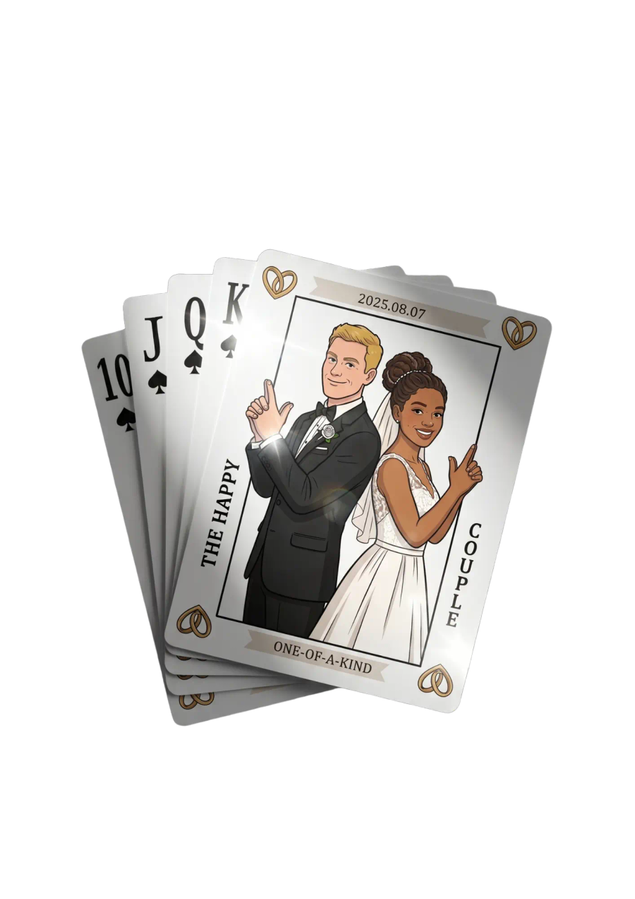 Personalized wedding playing cards printed from a couple's photo